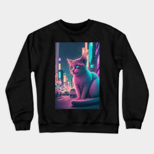 neon cat in the street Crewneck Sweatshirt